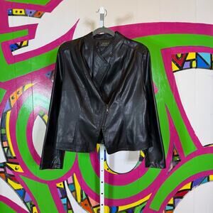 NWT, Chou Yatou, Faux Black Leather Moto Jacket. Size Medium